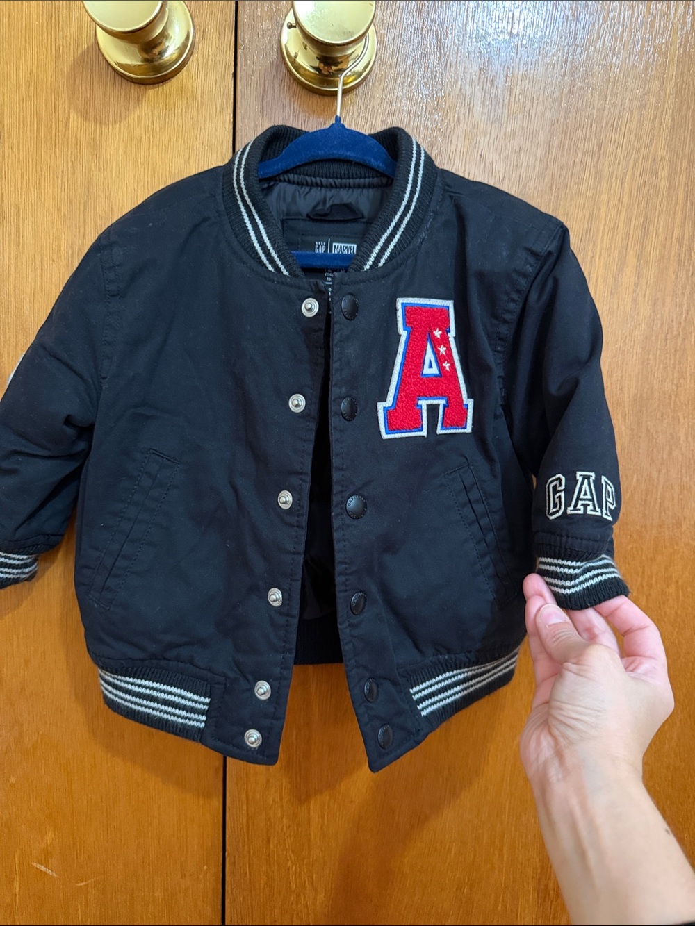 Gap Kids Black Varsity Jacket with Red 'A' Patch